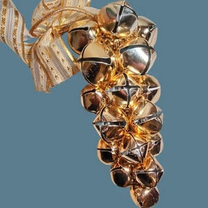 10" Christmas Bells Grape Cluster Hanging Door Knocker Ornament Bells Gold